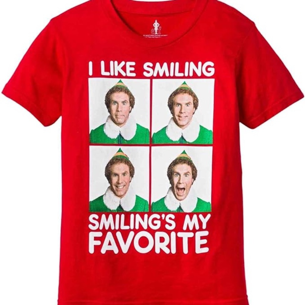 Elf Will Ferrell Red “I like Smiling” T- Shirt Youth XL